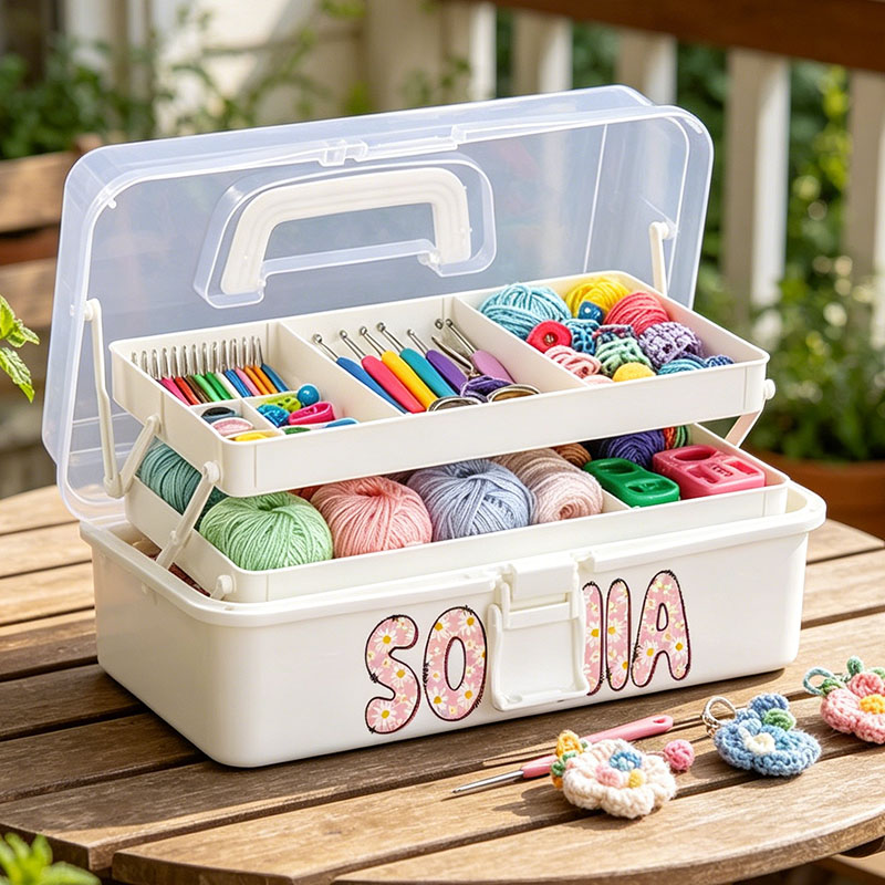 Personalized Crochet Hook Tackle Box Organizers and Storage Craft Organizers and Storage Three Layer Sewing Box With 2 Trays Medicine Storage Box With Handle For Nail Makeup Diamond Painting Building Blocks