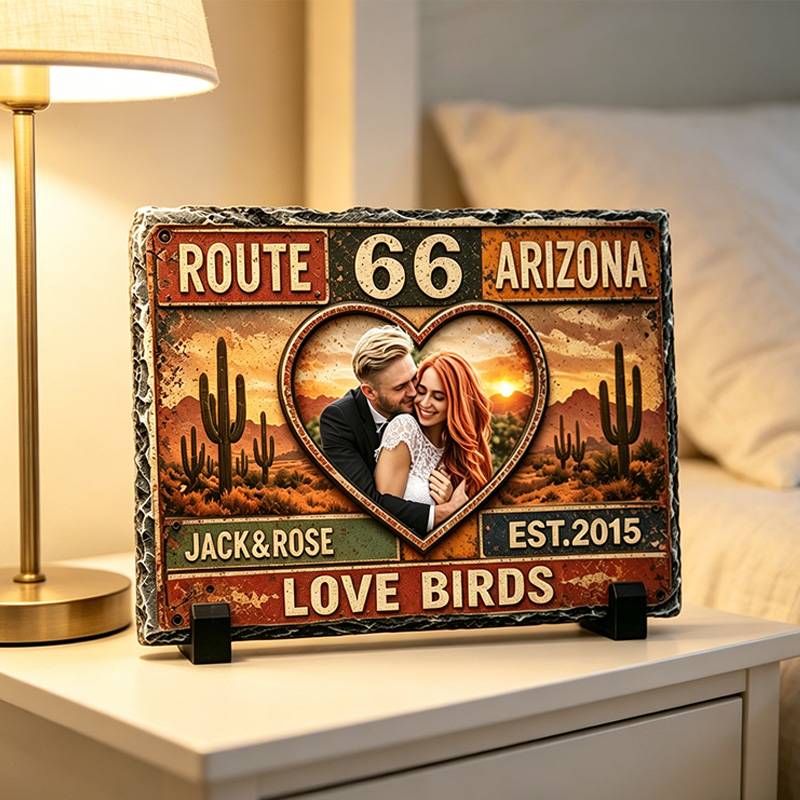 Personalized Couple Photo Stone with Stand Vintage Americana License Couple Plaque Valentine Gift for Couple