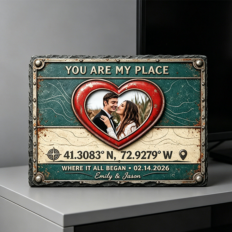 Personalized Couple Photo Stone with Stand Vintage Americana License Couple Plaque Valentine Gift for Couple
