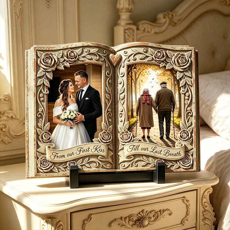 Personalized Couple Open Book Photo Stone with Stand Vintage Couple Plaque Valentine Gift for Couple