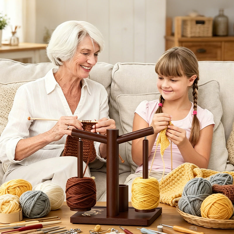 Wooden Yarn Holder for Crocheting and Knitting Upgraded Magnetic Rotating Yarn Spinner with 2 Spindles Perfect for Crocheting and Knitting Lovers