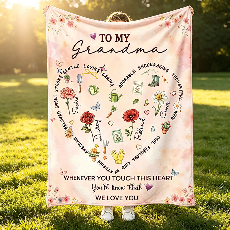 Personalized Mama Grandma Blanket with Birthflower Garden Lover Blanket Mother's Day Gift Nana Birthday Gift