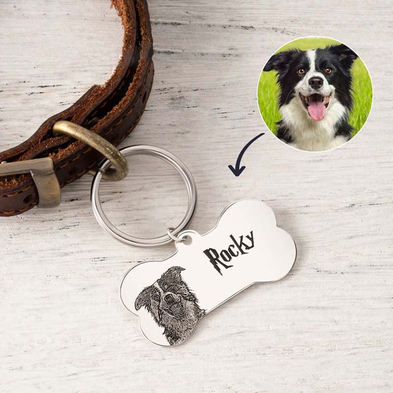 Personalized Bone Shape Photo Design Pet Name Tag with Engraved Text Daily Use Birthday Gift for Dog Owners