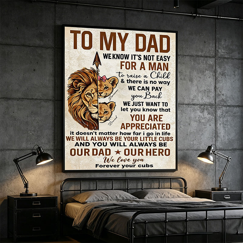 Personalized To My Dad Print Portrait Art Print with Kids Customed Wall Decor Father's Day Gift Home Decor Gift for Dad