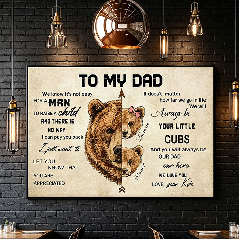 Personalized To My Dad Print Portrait Art Print with Kids Customed Wall Decor Father's Day Gift Home Decor Gift for Dad