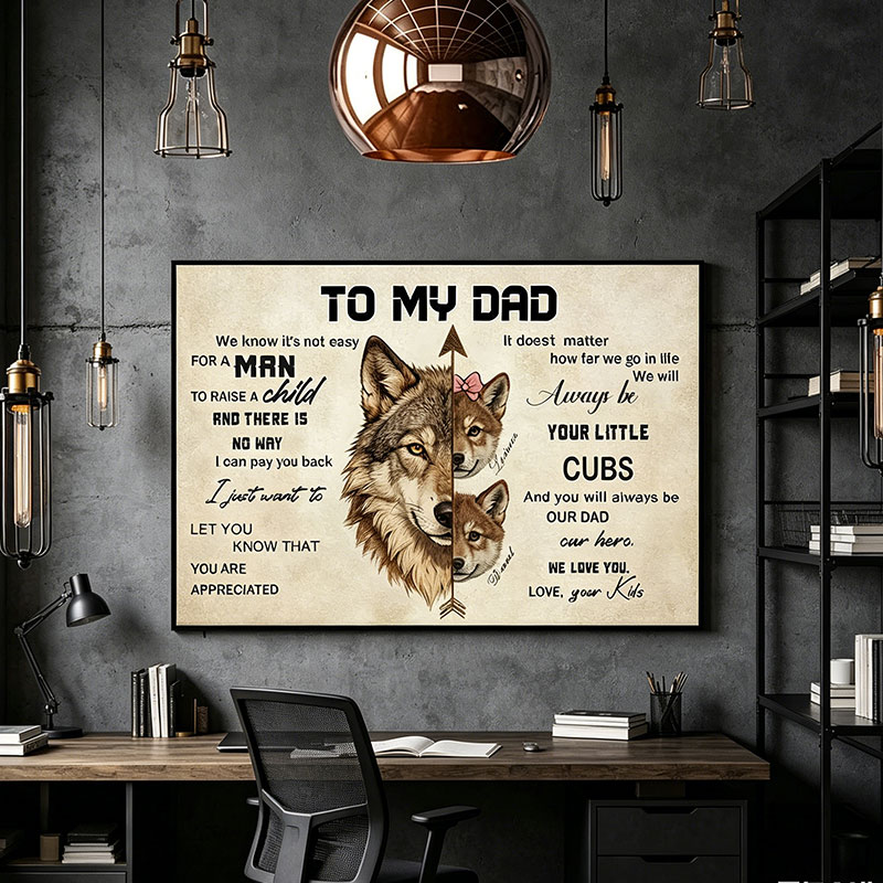 Personalized To My Dad Print Portrait Art Print with Kids Customed Wall Decor Father's Day Gift Home Decor Gift for Dad
