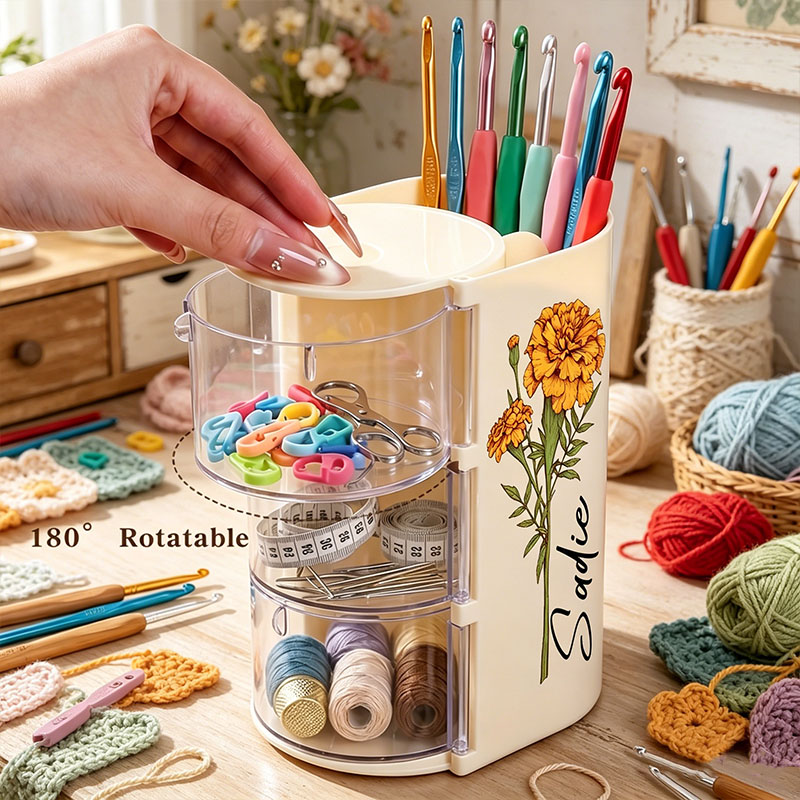 Rotary Crocheting Tools Storage Box Transparent Dust Multi Layer Square Crochet Tools Storage Rack
