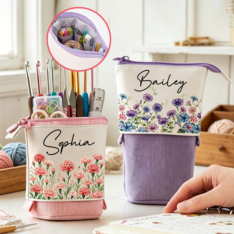 Telescopic Crochet Tool Storage Bag Crochet Tool Storage Holder PU Corduroy Stand-up Retractable Transformer Bag Colorful Organizer