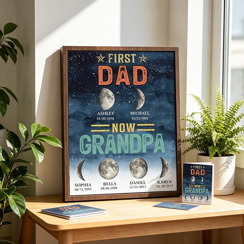 Personalized First Dad Now Grandpa Sign Papa Wooden Plaque with Kids Names Father's Day Gift For Dad Grandpa