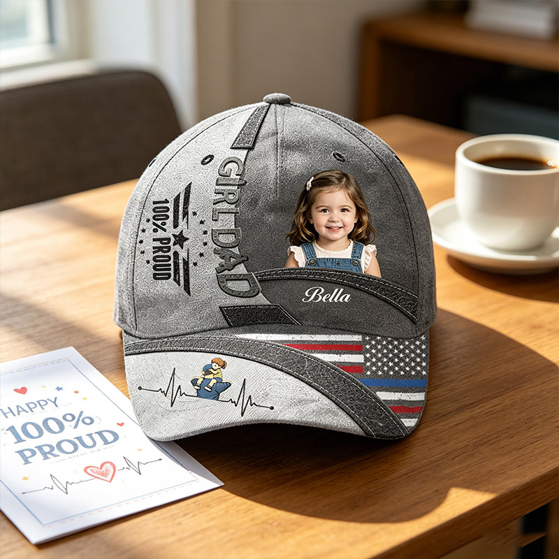 Personalized Girl Dad Baseball Cap Custom Dad Hat with Kids Photo Adjustable Sports Cap Father's Day Gifts