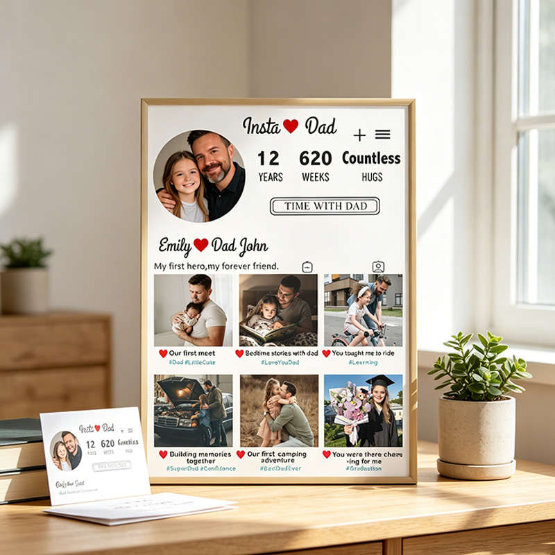 Personalized Insta Dad Print Portrait Art Print with Kids Customed Wall Decor Father's Day Gift Home Decor Gift for Dad