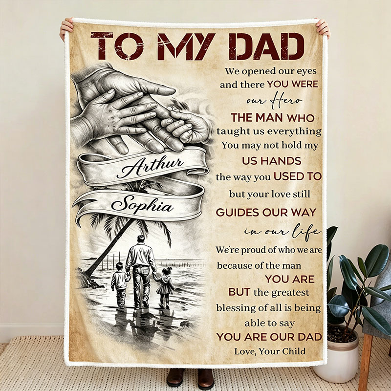 Personalized To My Dad Blanket with Kids Photo Custom Blanket Father's Day Gift Dad Birthday Gift