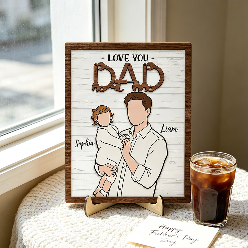 Personalized Love You Dad Sign Custom Dad Portrait with Kid Wooden Plaque Father's Day Gift For Dad