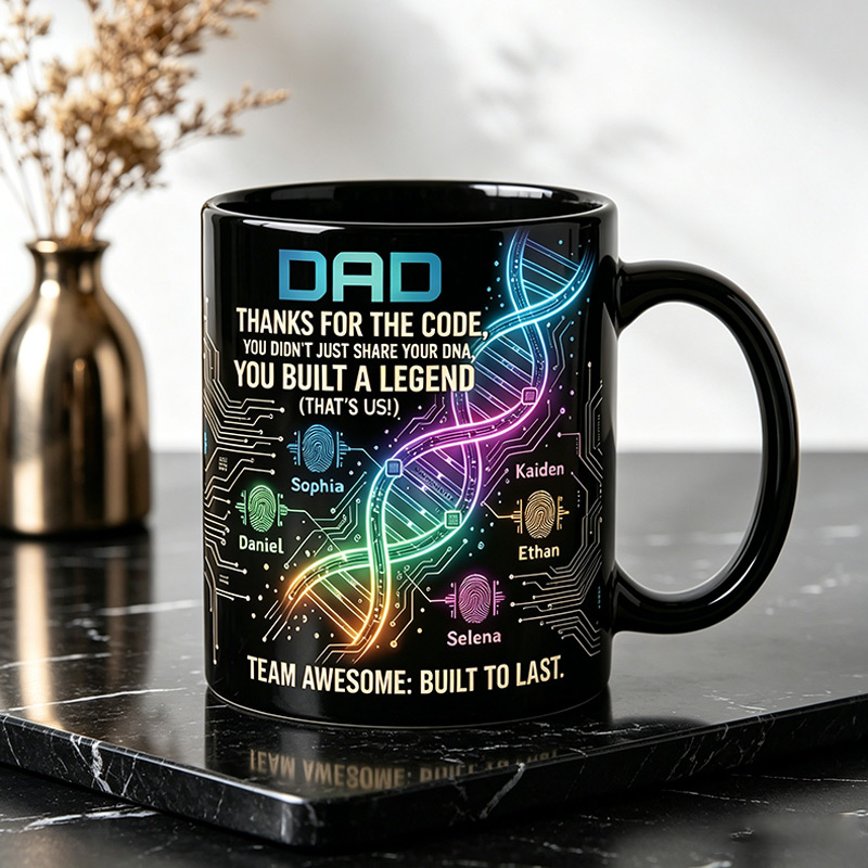 Personalized Dad Thanks For Sharing The Code 11 oz Ceramic Mug with 1-6 Names Father's Day Gifts for Dad Grandpa