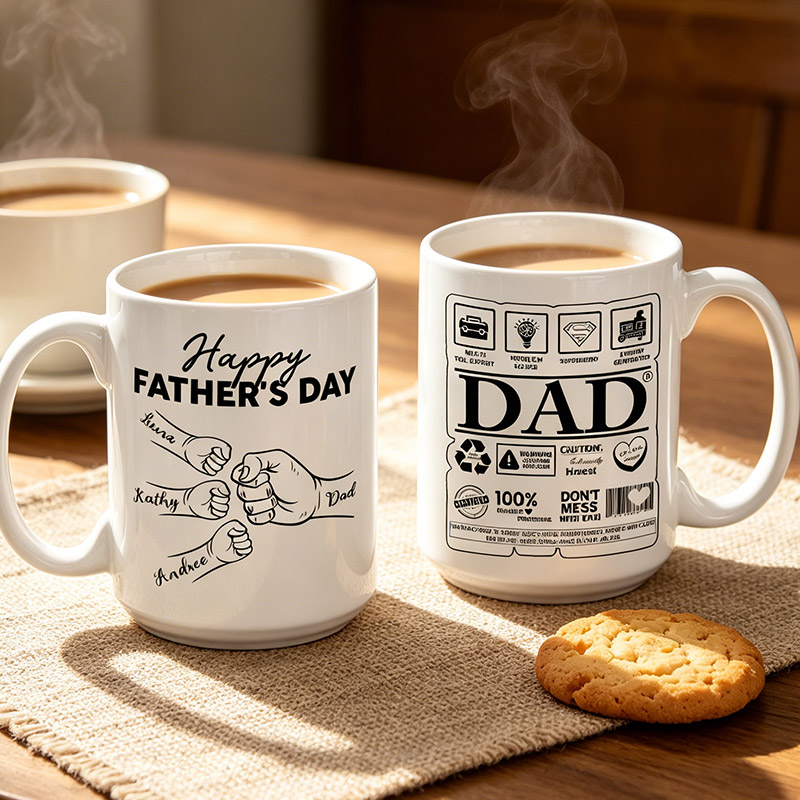 Personalized Happy Father's Day 11 oz 15 oz Ceramic Mug with 1-6 Names Custom Dad Mug Father's Day Gifts for Dad Grandpa