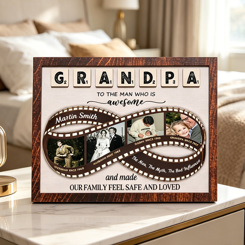 Personalized Grandpa Sign with Photos To The Man Who Is Awsome Wooden Plaque Papa Gifts Father's Day Gift For Him