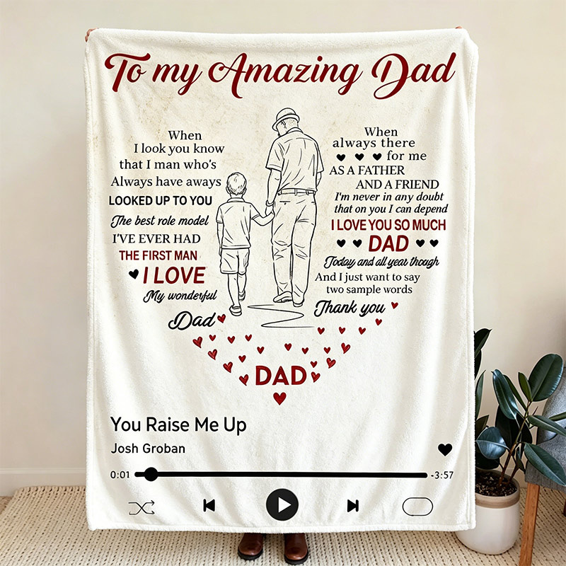Personalized To My Amazing Dad Blanket with Father & Kids Sketch Custom Blanket Father's Day Gift Dad Birthday Gift