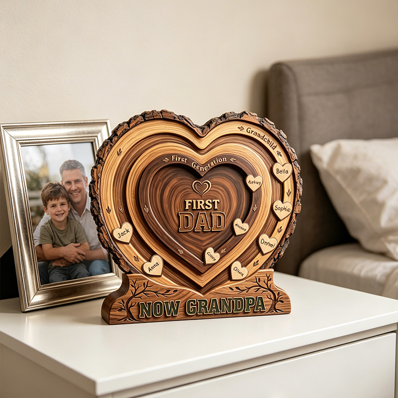 Personalized First Dad Now Grandpa Wooden Plaque Custom Family Name Sign for Grandpa Father's Day Gift For Dad Grandpa