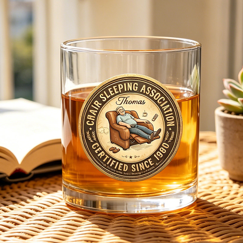 Personalized Chair Sleeping Association Certified with Photo Whiskey Glass for Dad Grandpa Custom Glass with Name Father's Day Gifts for Him