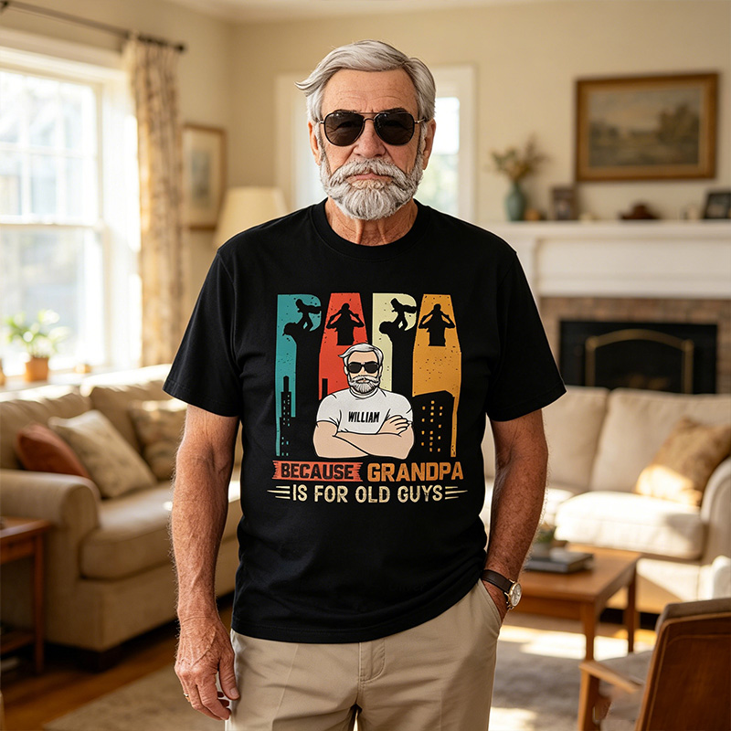 Personalized Papa Because Grandpa Is for Old Guys Shirt Custom Papa T Shirt with Photo Fathers Day Birthday Gift for Him