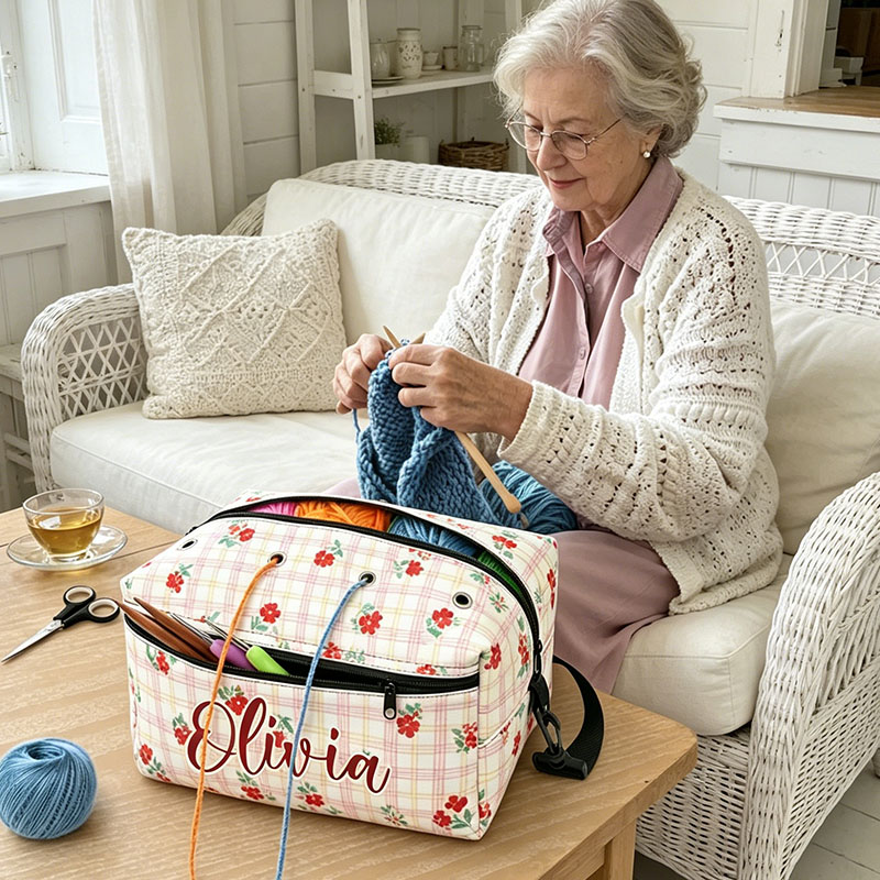 Personalization Canvas Knitting Bag Gift for Knitter Yarn Storage Organizer Canvas Yarn Bag Needle Storage Bag Sewing Project Organizer