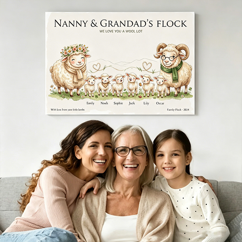 Personalized Goat Family Poster Frameless Framed Painting with 2-10 Names Home Decor Birthday Mother's Day Father's Day Gift for Mom Dad