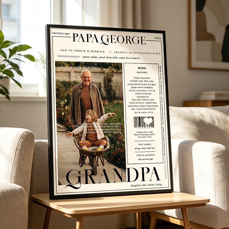 Personalized Papa Magazine Wall Art with Portrait Art Print Customed Wall Decor Father's Day Gift Home Decor Gift for Him