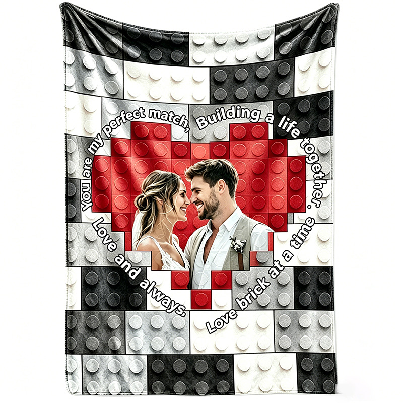Personalized Couple Building Block Blanket Couple Photo Blanket Custom Name Throw Blanket