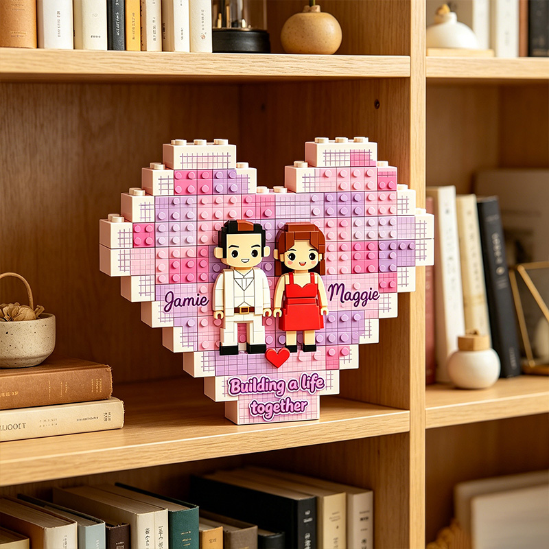 Personalized Couple Heart Building Block Puzzle Building a Life Together One Brick at a Time Blocks Valentine's Day Gift Anniversary Gift For Him Her