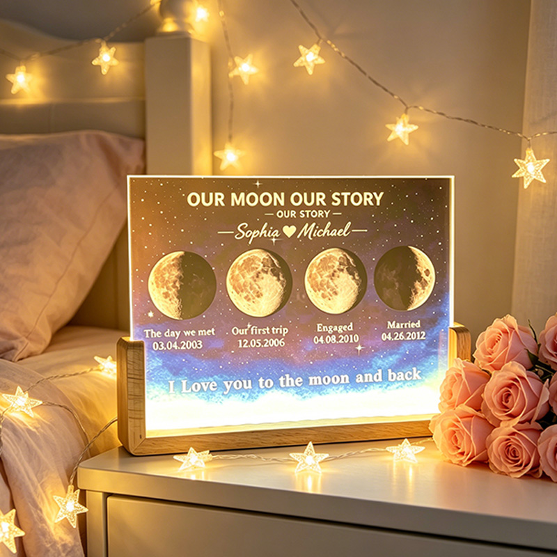 Personalized Our Moon Design Night Light Couple Night Light Gift Our Love Story Design Moon Night Light Anniversary Gift for Couplr
