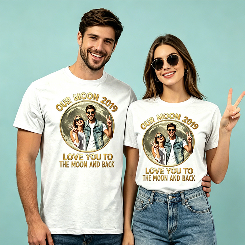 Personalized Couple Our Moon T-Shiet with Photo Custom Date Night Gift for Couple