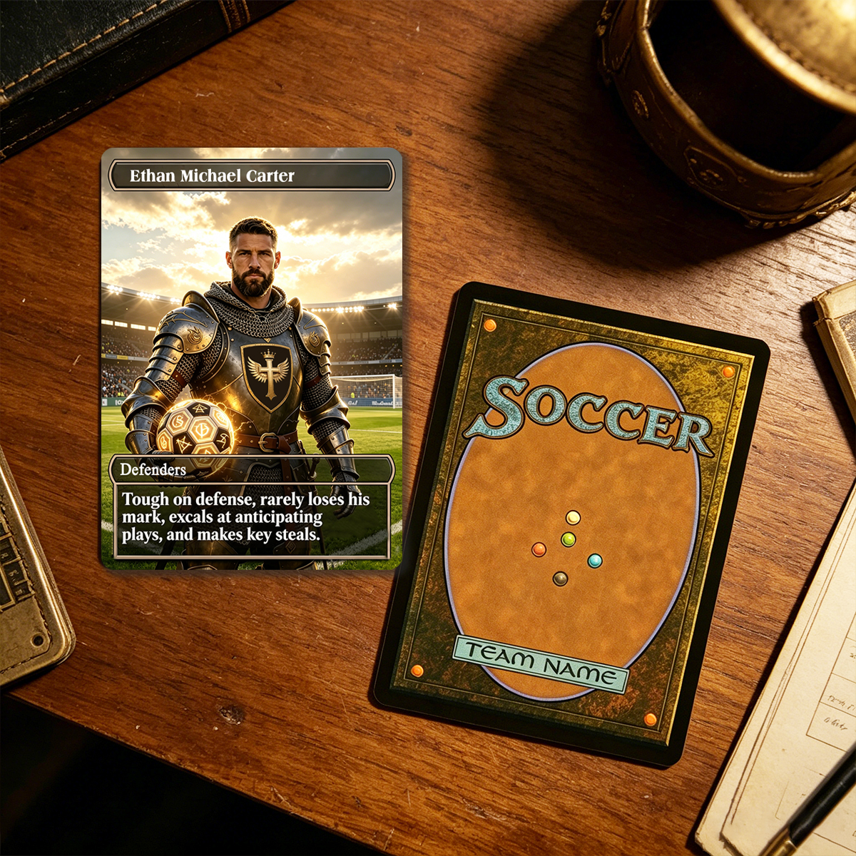 Personalized Soccer Classic Card Soccer Player Medieval Style with Photo and Name Gift for Soccer Lovers