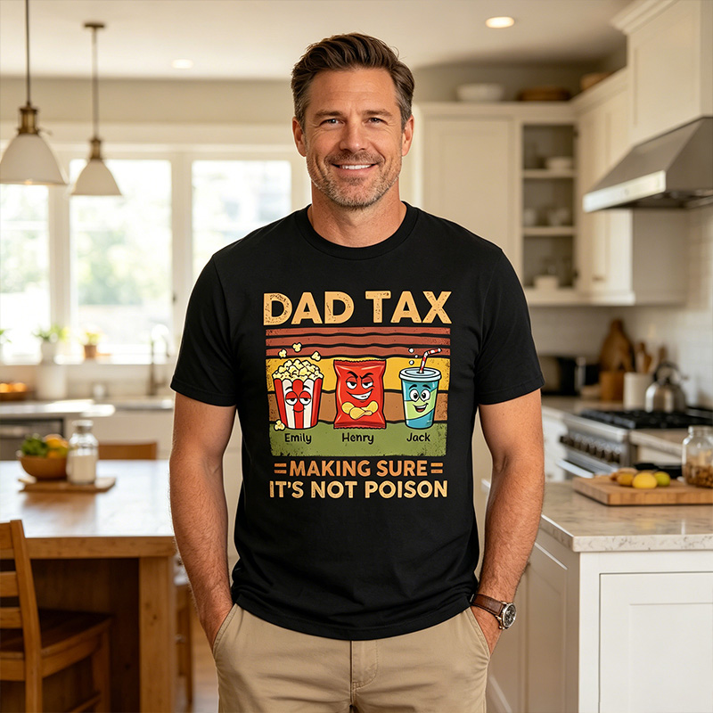 Personalized Dad Tax Shirt Custom Dad T Shirt with 1-6 Kids Names Fathers Day Birthday Gift for Him