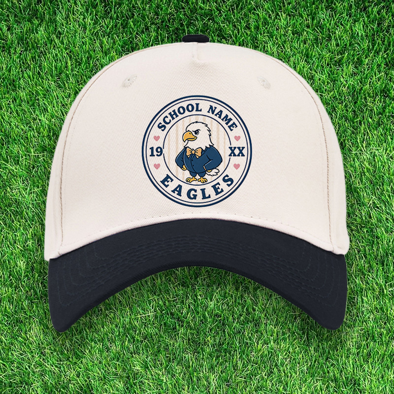 Personalized Campus Two Tone Baseball Caps Mascot Caps for Students Featuring School Name and Year