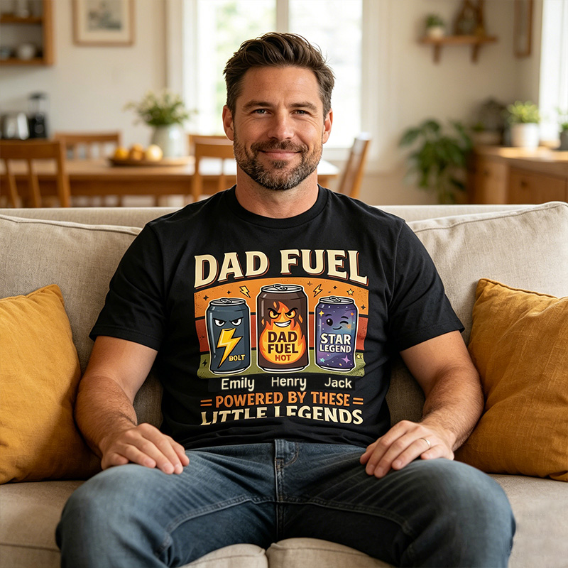 Personalized Dad Fuel Shirt Custom Dad T Shirt with 1-6 Kids Names Fathers Day Birthday Gift for Him
