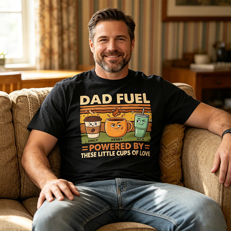 Personalized Dad Fuel Shirt Custom Dad T Shirt with 1-6 Kids Names Fathers Day Birthday Gift for Him