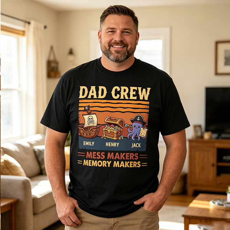 Personalized Dad Crew Shirt Custom Dad T Shirt with 1-3 Kids Names Fathers Day Birthday Gift for Him