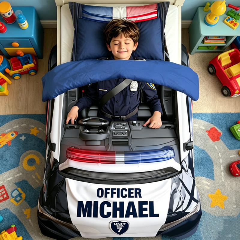 Personalized Police Car Adventure Kids Bedding Set