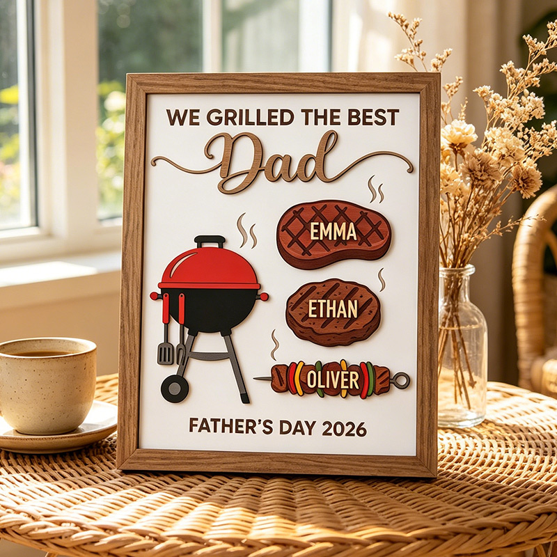 Personalized WE GRILLED THE BEST DAD Sign Custom Wooden Plaque with Kids Names Camping Enthusiasts Dad Gifts Father's Day Gift For Him