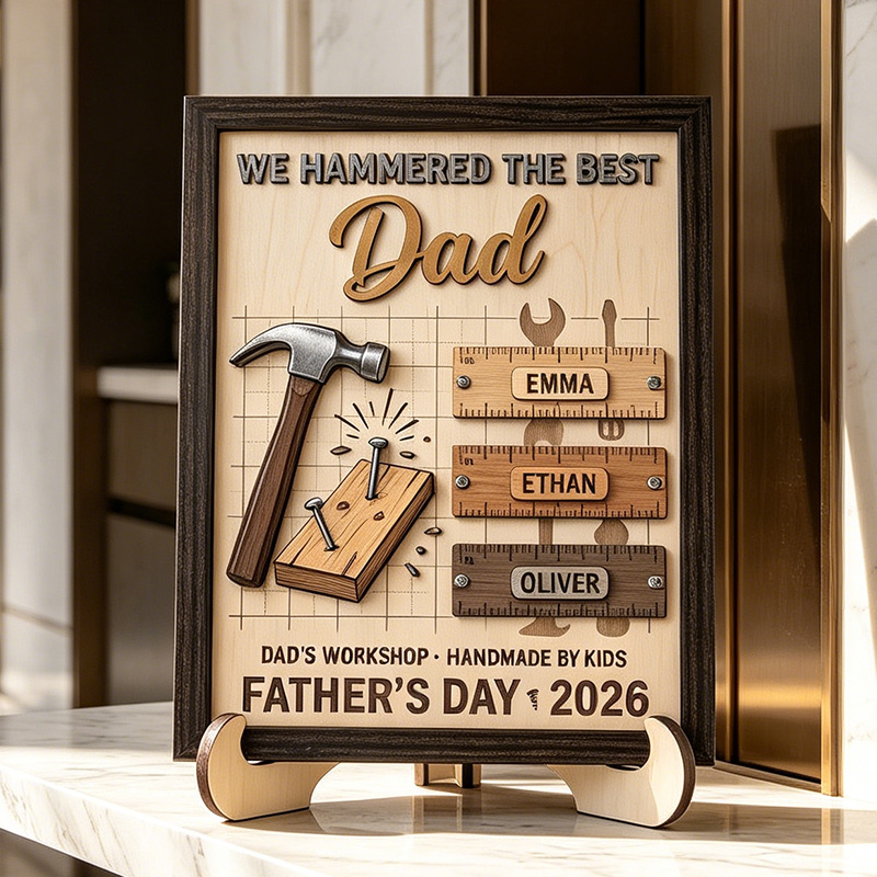 Personalized WE HANDMAD THE BEST DAD Sign Custom Wooden Plaque with Kids Names Camping Enthusiasts Dad Gifts Father's Day Gift For Him