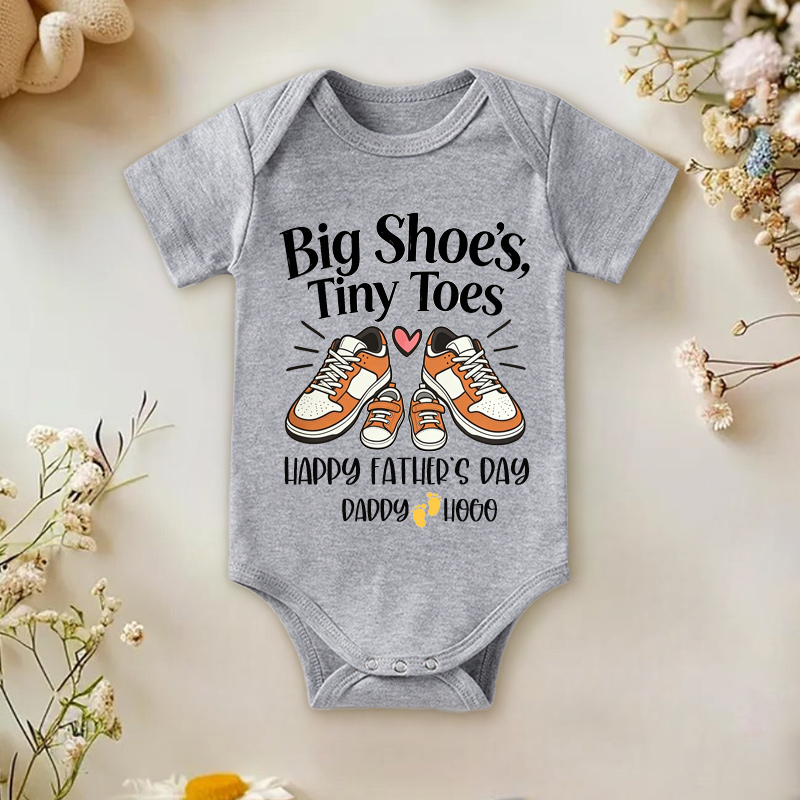 Personalized Big Shoes Tiny Toes Happy Fathers Day Daddy And Baby Matching Sneaker Heart Graphic Baby Bodysuit
