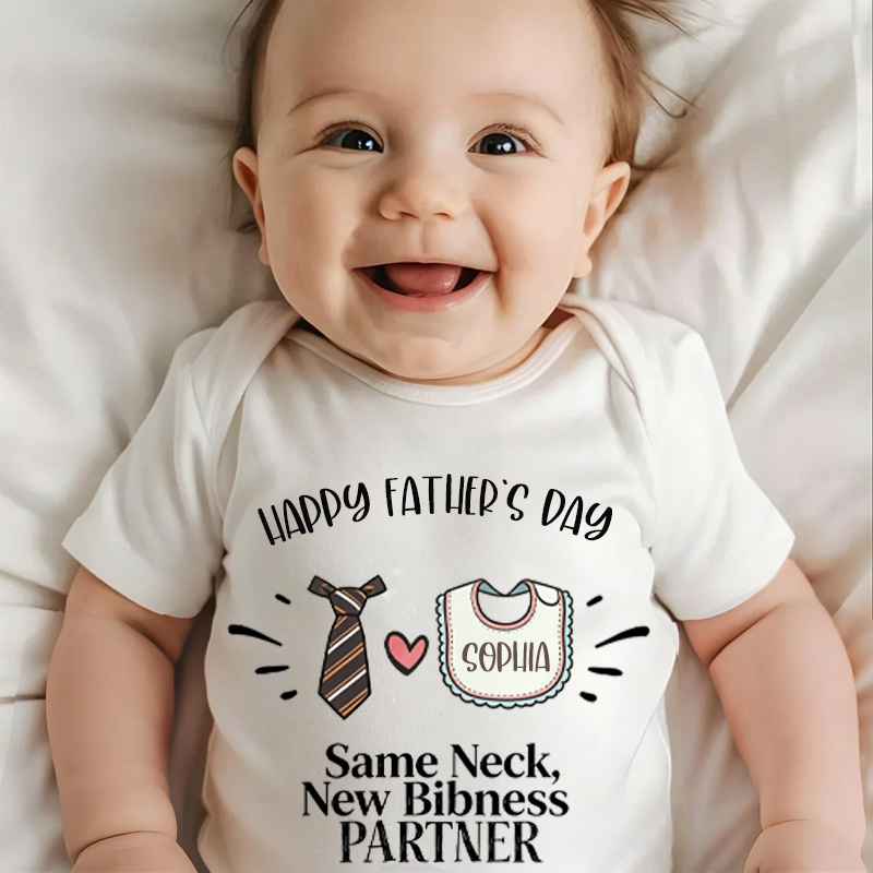 Personalized Happy Fathers Day Same Boss New Business Partner Tie And Baby Bib Cute Matching Daddy And Me Baby Bodysuit