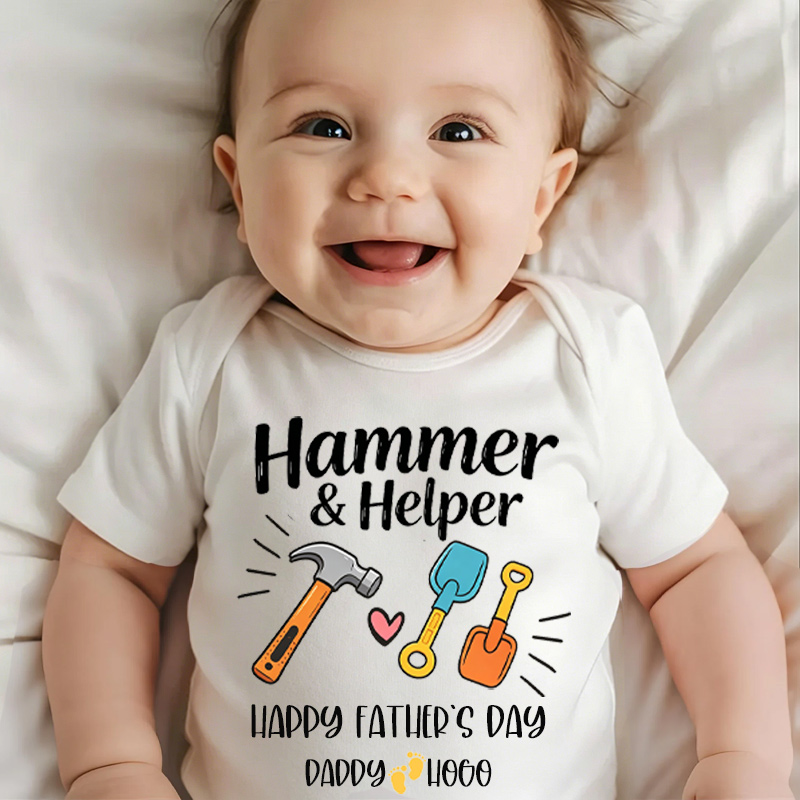 Personalized Hammer And Helper Happy Fathers Day Daddy And Baby Tool Set Matching Construction Theme Baby Bodysuit