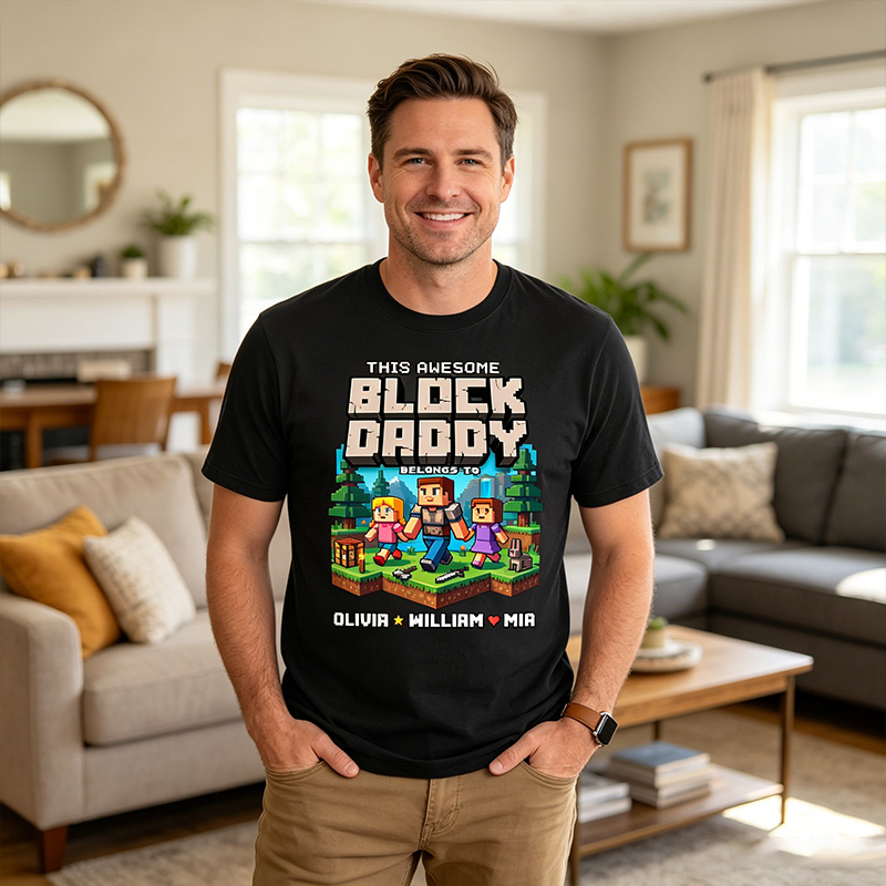 Personalized This Awsome Block Daddy Belongs To Shirt Custom Dad T Shirt with 1-6 Kids Fathers Day Birthday Gift for Him
