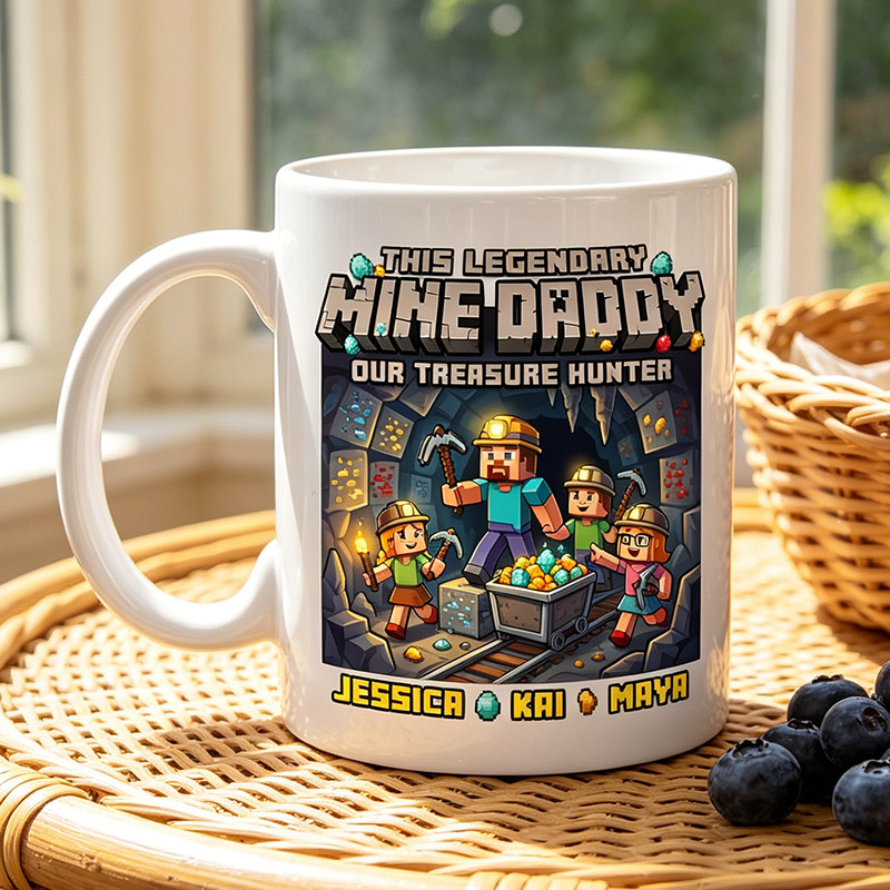Personalized This Legendary Mine Daddy Our Treasure Hunter 11 oz Ceramic Mug with 1-6 Kids Father's Day Birthday Gifts for Him