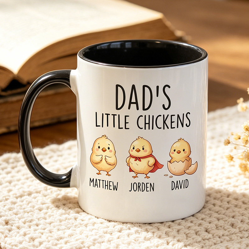 Personalized Dad's Little Chickens 11 oz Ceramic Mug Custom Dad Mug with Kids Names Father's Day Birthday Gifts for Him