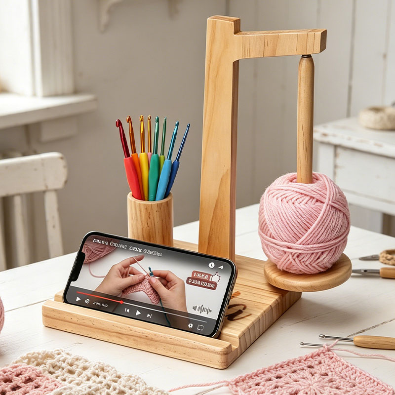 Yarn Holder Wooden Ball Holder Multifunctional Magnetic Wool Holder Rotating Yarn Holder Wooden Yarn Dispenser with Stand Suitable for Crochet Yarn and Knitting