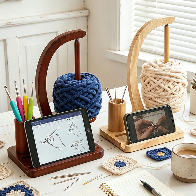 Personalized Yarn Holder Wooden Ball Holder Multifunctional Magnetic Wool Holder Rotating Yarn Holder Wooden Yarn Dispenser with Stand Suitable for Crochet Yarn and Knitting