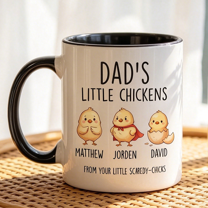 Personalized Dad's Little Chickens 11 oz Ceramic Mug Custom Dad Mug with Kids Names Father's Day Birthday Gifts for Him