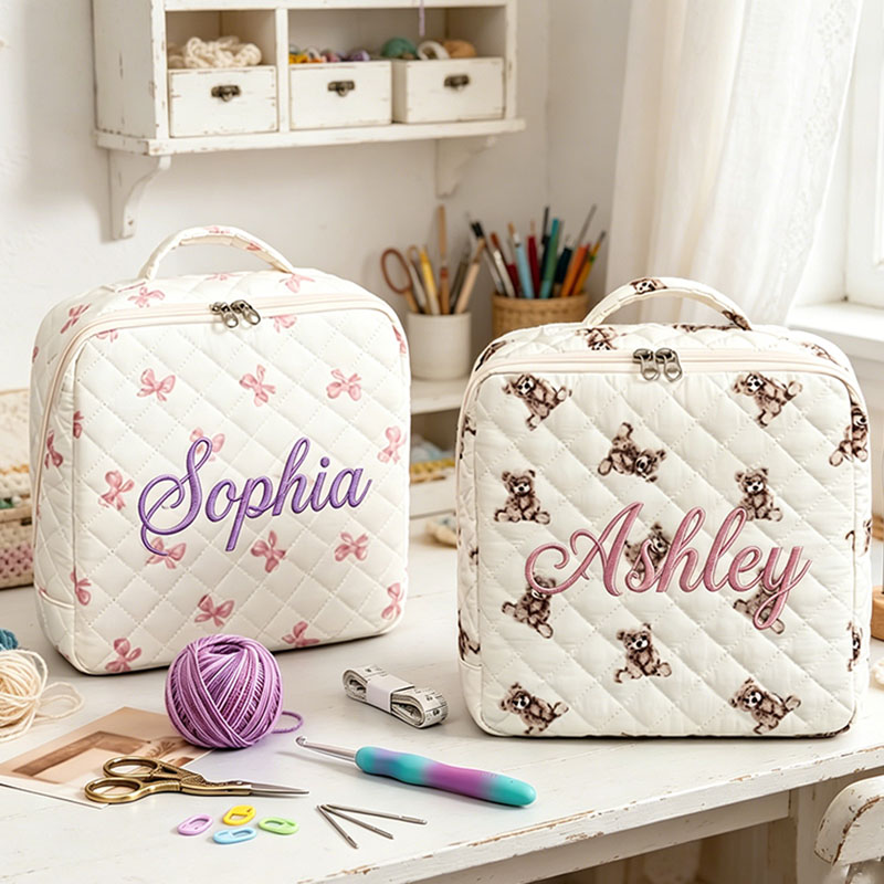 Personalized Embroidered Crochet Tool Storage Bag Custom Large Floral Crochet Tool Storage Bag Multi-Compartment Portable Travel Storage Bag for Women